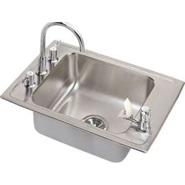 Stainless Steel Single Bowl Top Mount Quick-Clip Sink and Faucet Kit with 2 Faucet Holes in Lustrous Highlighted Satin