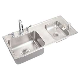 Lustertone DRKADQ371755RC Stainless Steel Double Bowl Top Mount Quick-Clip Sink and Faucet Kit with 4 Faucet Holes in Lustrous Highlighted Satin