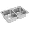 DXR250R3 Stainless Steel Double Bowl Top Mount Sink with 3 Faucet Holes in Satin
