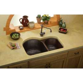 Copper Double Bowl Undermount Sink in Antique Hammered Copper