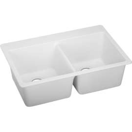 Gourmet E-granite Double Bowl Top Mount Sink in White