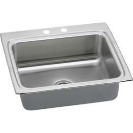 Gourmet Lustertone LRADQ2522502 Stainless Steel Single Bowl Top Mount Quick-Clip Sink with 2 Faucet Holes in Lustrous Highlighted Satin