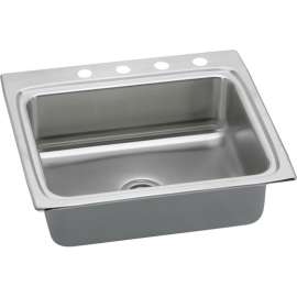 Gourmet Lustertone LRADQ2522504 Stainless Steel Single Bowl Top Mount Quick-Clip Sink with 4 Faucet Holes in Lustrous Highlighted Satin