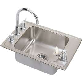 Lustertone DRKAD222050C Stainless Steel Single Bowl Top Mount Sink and Faucet Kit with 4 Faucet Holes in Lustrous Highlighted Satin