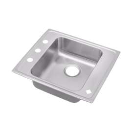Lustertone DRKAD2522454 Stainless Steel Single Bowl Top Mount Sink with 4 Faucet Holes in Lustrous Highlighted Satin