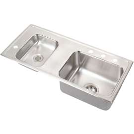Lustertone DRKAD371750L4 Stainless Steel Double Bowl Top Mount Sink with 4 Faucet Holes in Lustrous Highlighted Satin