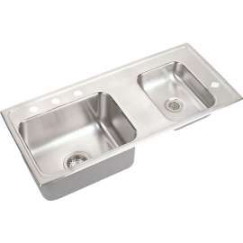 Lustertone DRKADQ371740R4 Stainless Steel Double Bowl Top Mount Quick-Clip Sink with 4 Faucet Holes in Lustrous Highlighted Satin