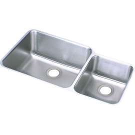 Gourmet Lustertone ELUH3520RDBG Stainless Steel Double Bowl Undermount Sink Kit in Lustrous Highlighted Satin