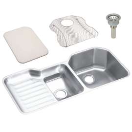 Stainless Steel Double Bowl Undermount Sink Kit in Lustrous Highlighted Satin
