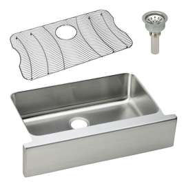 Stainless Steel Single Bowl Apron Front Undermount Sink Kit in Lustrous Highlighted Satin