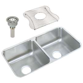 Gourmet Lustertone ELUH3116DBG Stainless Steel Double Bowl Undermount Sink Kit in Lustrous Highlighted Satin