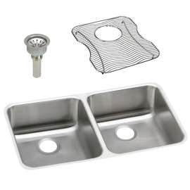 Gourmet Lustertone ELUH3118DBG Stainless Steel Double Bowl Undermount Sink Kit in Lustrous Highlighted Satin