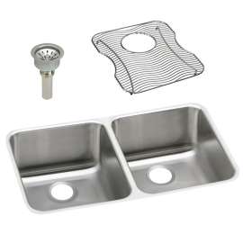 Gourmet Lustertone ELUH311810DBG Stainless Steel Double Bowl Undermount Sink Kit in Lustrous Highlighted Satin