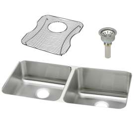 Gourmet Lustertone ELUH311810LDBG Stainless Steel Double Bowl Undermount Sink Kit in Lustrous Highlighted Satin