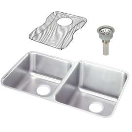 Gourmet Lustertone ELUH3120LDBG Stainless Steel Double Bowl Undermount Sink Kit in Lustrous Highlighted Satin