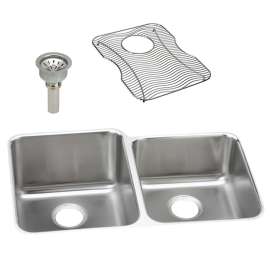 Gourmet Lustertone ELUH3120RDBG Stainless Steel Double Bowl Undermount Sink Kit in Lustrous Highlighted Satin