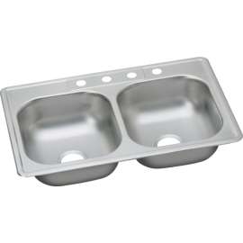 Classic DD233222 Stainless Steel Double Bowl Top Mount Sink with 2 Faucet Holes in Satin