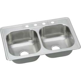 Elite DSE23321MR2 Stainless Steel Double Bowl Top Mount Sink with MR2 Faucet Holes in Elite Satin