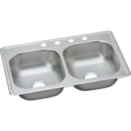 Classic D233195 Stainless Steel Double Bowl Top Mount Sink with 5 Faucet Holes in Satin