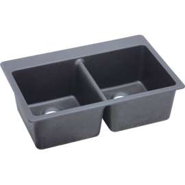 Double Bowl Top Mount Sink with Pre-scores for up to 4 Faucet Holes in Dusk Gray