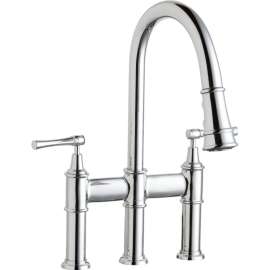 Pull-Down Bridge Kitchen 3-Hole Faucet in Chrome