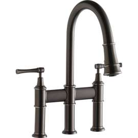 Pull-Down Bridge Kitchen 3-Hole Faucet in Antique Steel