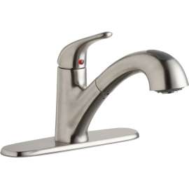 Pull-Out Kitchen Single-Hole Faucet in Lustrous Steel