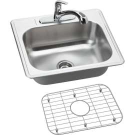 Stainless Steel Single Bowl Top Mount Sink and Faucet Kit with 3 Faucet Holes in Elite Satin