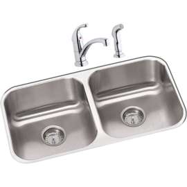 DXUH3118DF Stainless Steel Double Bowl Undermount Sink and Faucet Kit in Radiant Satin