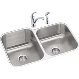DXUH312010RDF Stainless Steel Double Bowl Undermount Sink and Faucet Kit in Radiant Satin