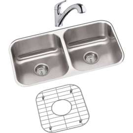 DXUH3118DFBG Stainless Steel Double Bowl Undermount Sink and Faucet Kit in Radiant Satin