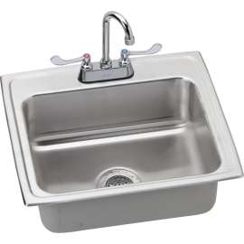 Stainless Steel Single Bowl Top Mount Sink and Faucet Kit with 2 Faucet Holes in Lustrous Highlighted Satin