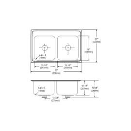 Gourmet Lustertone DLR332210PD5 Stainless Steel Double Bowl Top Mount Sink Kit with 5 Faucet Holes and Perfect Drain in Lustrous Highlighted Satin