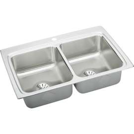 LR3322PD Gourmet Lustertone Stainless Steel Double Bowl Top Mount Sink Kit