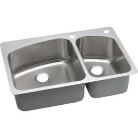 Premium DPXSR2250R2L Stainless Steel Double Bowl Dual-Mount Sink with 2R 2L Faucet Holes in Premium Highlighted Satin