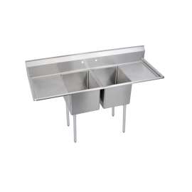 Dependabilt Stainless Steel 74" X 29-13/16" X 43-3/4" 16 Gauge Two Compartment Sink W/ 18" Left And Right Drainboards And Stainless Steel Legs, 14-2C18X24-2-18X