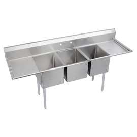 Dependabilt Stainless Steel 88" X 25-13/16" X 43-3/4" 16 Ga. Three Comp Sink W/18" Lr Drainboards+Stainless Steel Legs, 14-3C16X20-2-18X