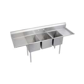 Dependabilt Stainless Steel 100" X 25-13/16" X 43-3/4" 16 Gauge Three Compartment Sink W/ 24" Left & Right Drainboards & Stainless Steel Legs, 14-3C16X20-2-24X
