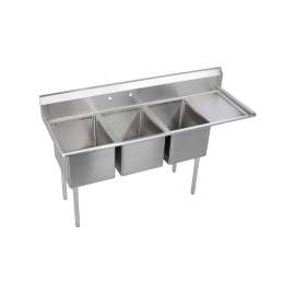 Dependabilt Stainless Steel 72-1/2" X 25-13/16" X 43-3/4" 16 Gauge Three Compartment Sink W/ 18" Right Drainboard And Stainless Steel Legs, 14-3C16X20-R-18X