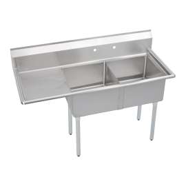 Dependabilt Stainless Steel 58-1/2" X 23-13/16" X 44-3/4" 16 Gauge Two Compartment Sink W/ 18" Left Drainboard And Stainless Steel Legs, 2C18X18-L-18X