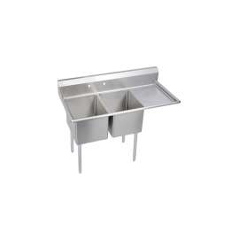 Dependabilt Stainless Steel 64-1/2" X 23-13/16" X 44-3/4" 16 Gauge Two Compartment Sink W/24" Right Drainboard And Stainless Steel Legs, 2C18X18-R-24X