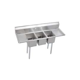 Dependabilt Stainless Steel 58"X19-13/16"X43-3/4" 16 Ga 3 Compartment Sink W/12" L&R Drainboards +Stainless Steel Legs, 3C10X14-2-12X