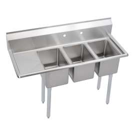 Dependabilt Stainless Steel 48-1/2" X 19-13/16" X 43-3/4" 16 Gauge Three Compartment Sink W/ 12" Left Drainboard And Stainless Steel Legs, 3C10X14-L-12X