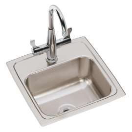 Lustertone Classic Stainless Steel 15" X 15" X 7-1/8" 1-Hole Single Bowl Drop-In Bar Sink + Faucet Kit, BLR150C