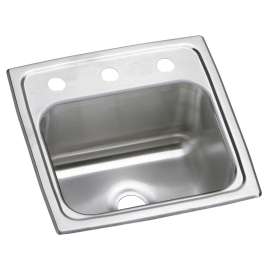 Celebrity Stainless Steel 15" X 15" X 6-1/8" 3-Hole Single Bowl Drop-In Bar Sink W/Center Drain, BPSR153