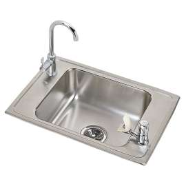 Celebrity Stainless Steel 25" X 17" X 6-7/8" 2-Hole Single Bowl Drop-In Classroom Sink And 12-1/2" Faucet / Bubbler Kit, CDKR2517C