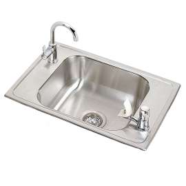 Celebrity Stainless Steel 25" X 17" X 6-7/8" 2-Hole Single Bowl Drop-In Classroom Sink And 8-5/8" Faucet / Bubbler Kit, CDKRC2517C