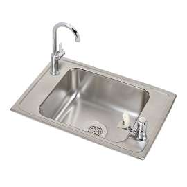 Celebrity Stainless Steel 25" X 17" X 6-7/8" 2-Hole Single Bowl Drop-In Classroom Sink And Faucet / Vandal-Resistant Bubbler Kit, CDKRC2517VRC