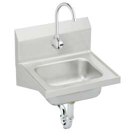 Stainless Steel 16-3/4" X 15-1/2" X 13" Single Bowl Wall Hung Handwash Sink Kit W/Faucet + Drain + P-Trap + Mixing Valve, CHS1716SACMC
