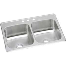 Celebrity Stainless Steel 33" X 21-1/4" X 6-7/8" 3-Hole Equal Double Bowl Drop-In Sink, CR33213